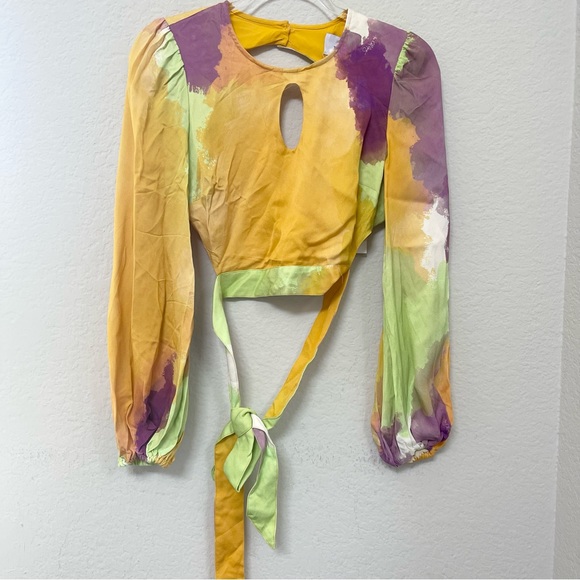 The Wolf Gang Levisa Key Hole Top Green Purple Size Small - Picture 2 of 5